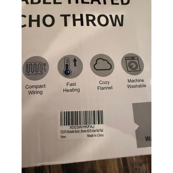 NIB Ploath Electric Blanket Shawl: Throw Poncho - Wearable Hoodie Sherpa plaid - Picture 9 of 9